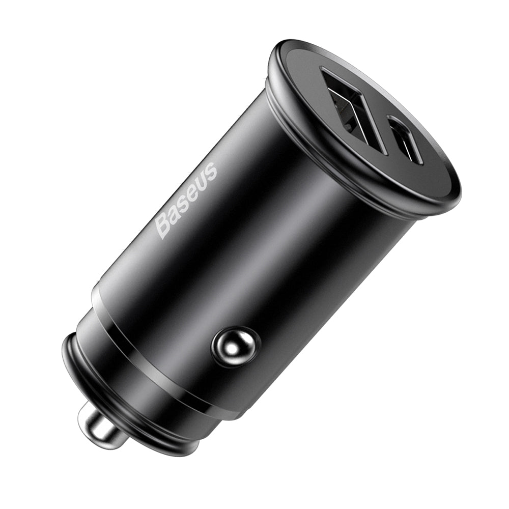 Baseus - Car Charger Circular Metal (CCALL-BS01) - Type-C, USB, PPS 30W, Multi Protocol - Black
