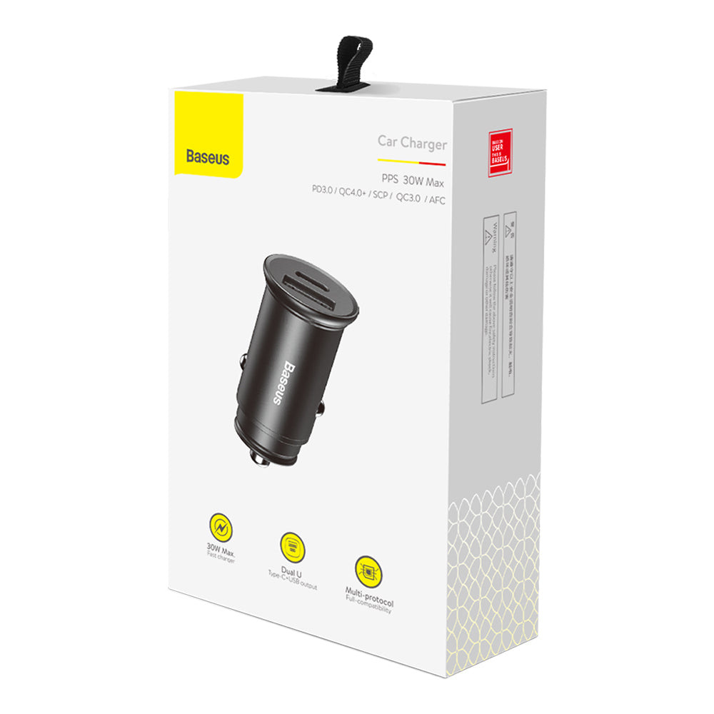 Baseus - Car Charger Circular Metal (CCALL-BS01) - Type-C, USB, PPS 30W, Multi Protocol - Black