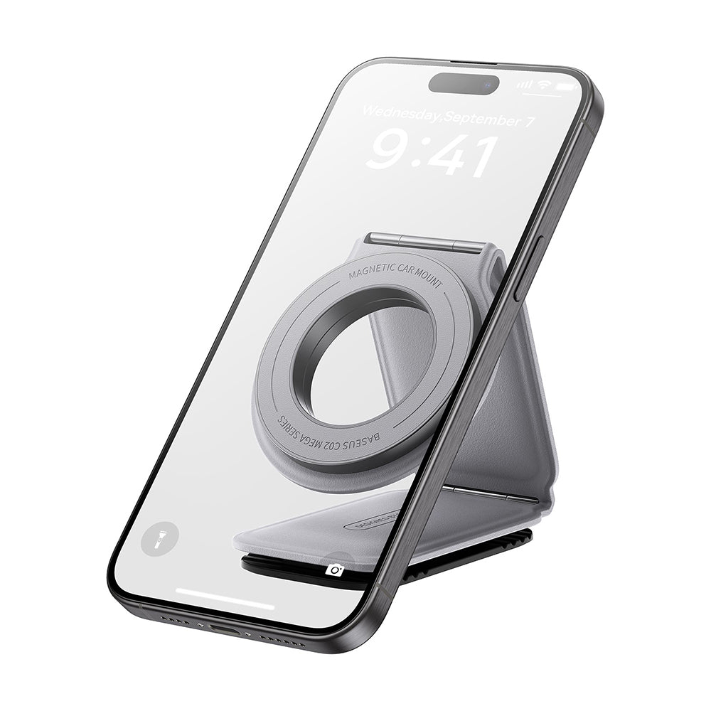 Baseus - Car Holder PrimeTrip Series C02 (C40169002833-00) - PU Leather, 360°, 25N, Versatile Mounting Option - Frosted Grey