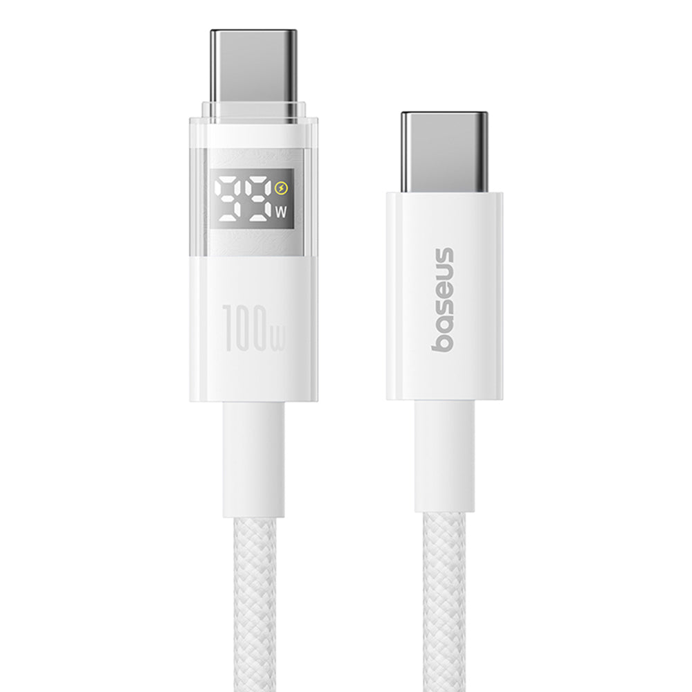 Baseus - Data Cable Display 2 (P10382702211-00) - Fast Charging, Type-C to Type-C, Digital Display, 100W, 1m - Moon White