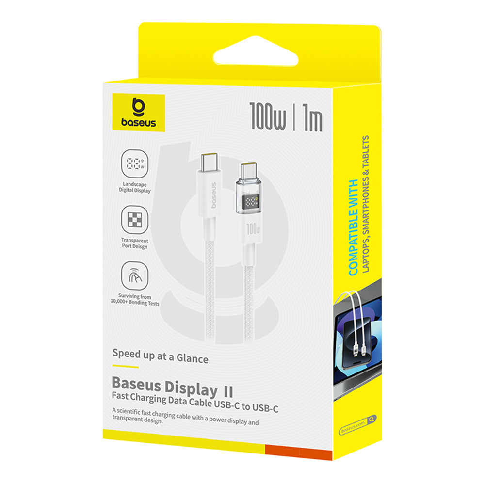 Baseus - Data Cable Display 2 (P10382702211-00) - Fast Charging, Type-C to Type-C, Digital Display, 100W, 1m - Moon White