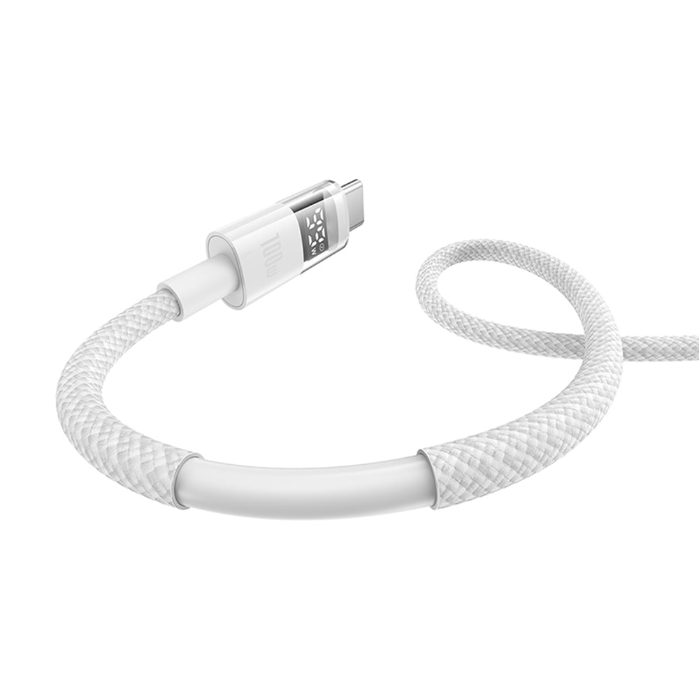Baseus - Data Cable Display 2 (P10382702211-01) - Fast Charging, Type-C to Type-C, Digital Display, 100W, 2m - Moon White