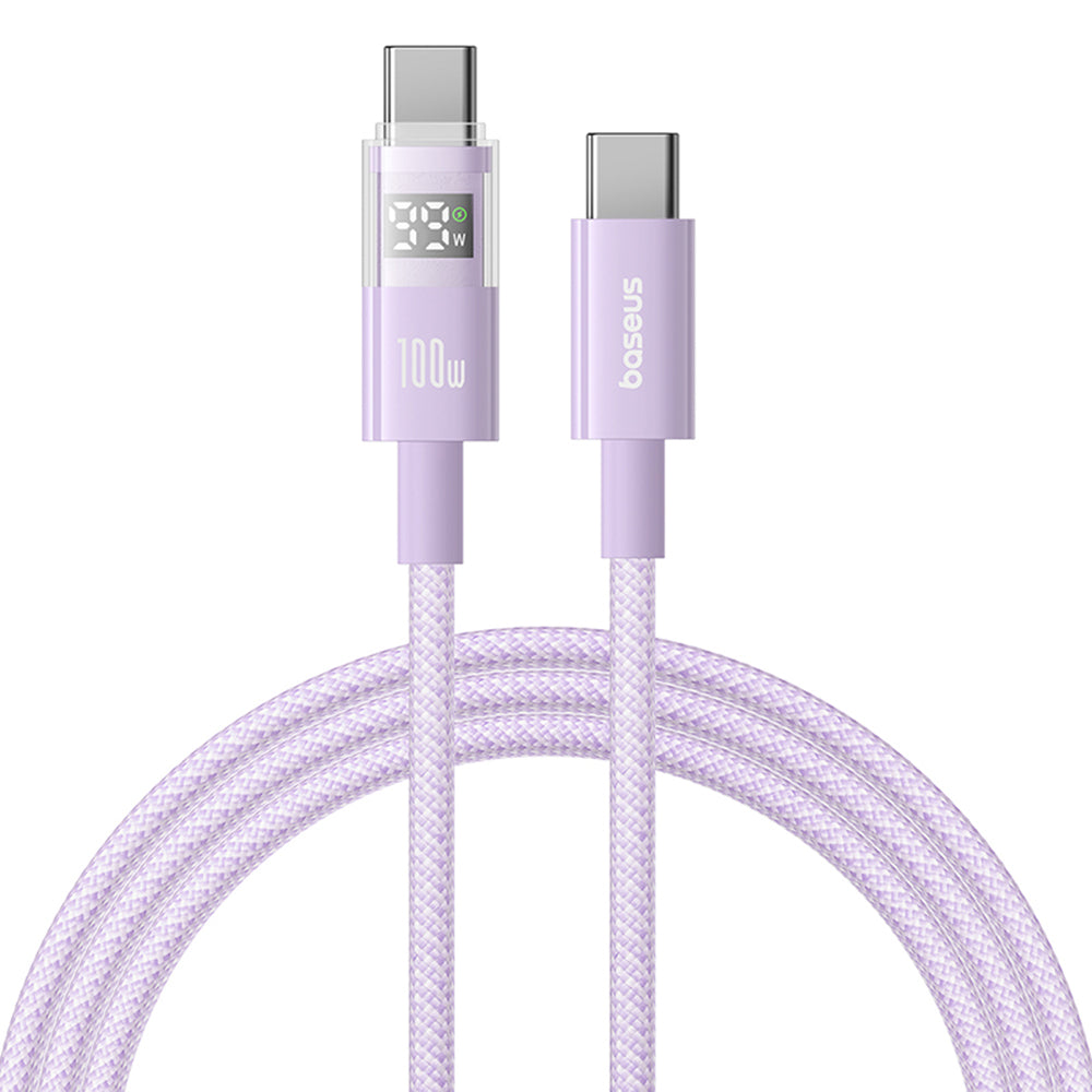 Baseus - Data Cable Display 2 (P10382702511-01) - Fast Charging, Type-C to Type-C, Digital Display, 100W, 2m - Nebula Purple