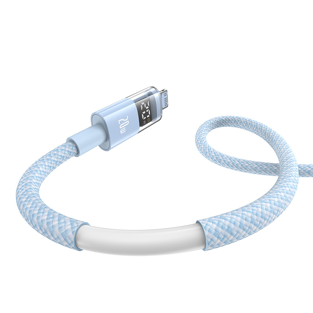 Baseus - Data Cable Display 2 (P10382703311-00) - Fast Charging, Type-C to Lightning, Digital Display, 20W, 1m - Galaxy Blue