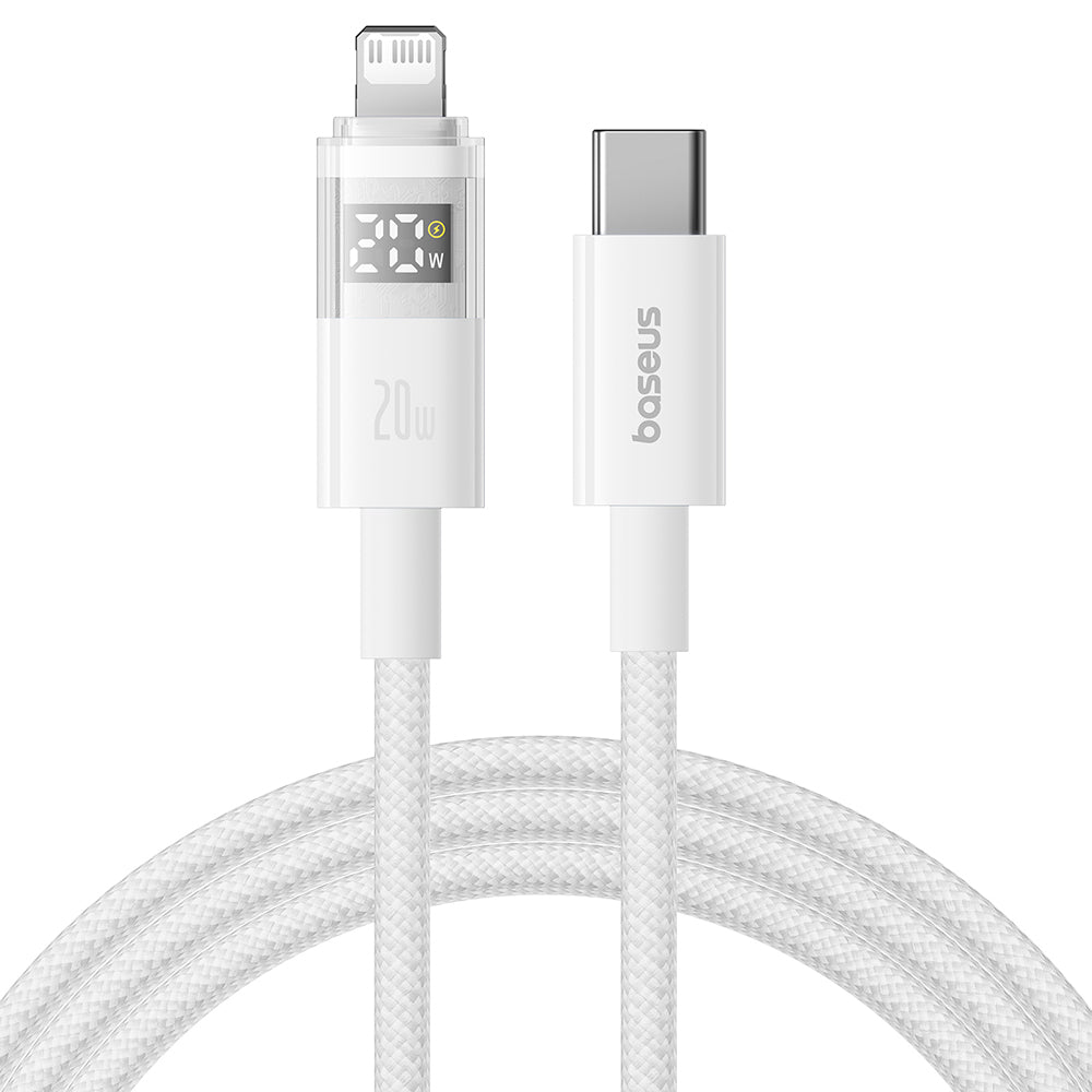 Baseus - Data Cable Display 2 (P10382703211-00) - Fast Charging, Type-C to Lightning, Digital Display, 20W, 1m - Moon White
