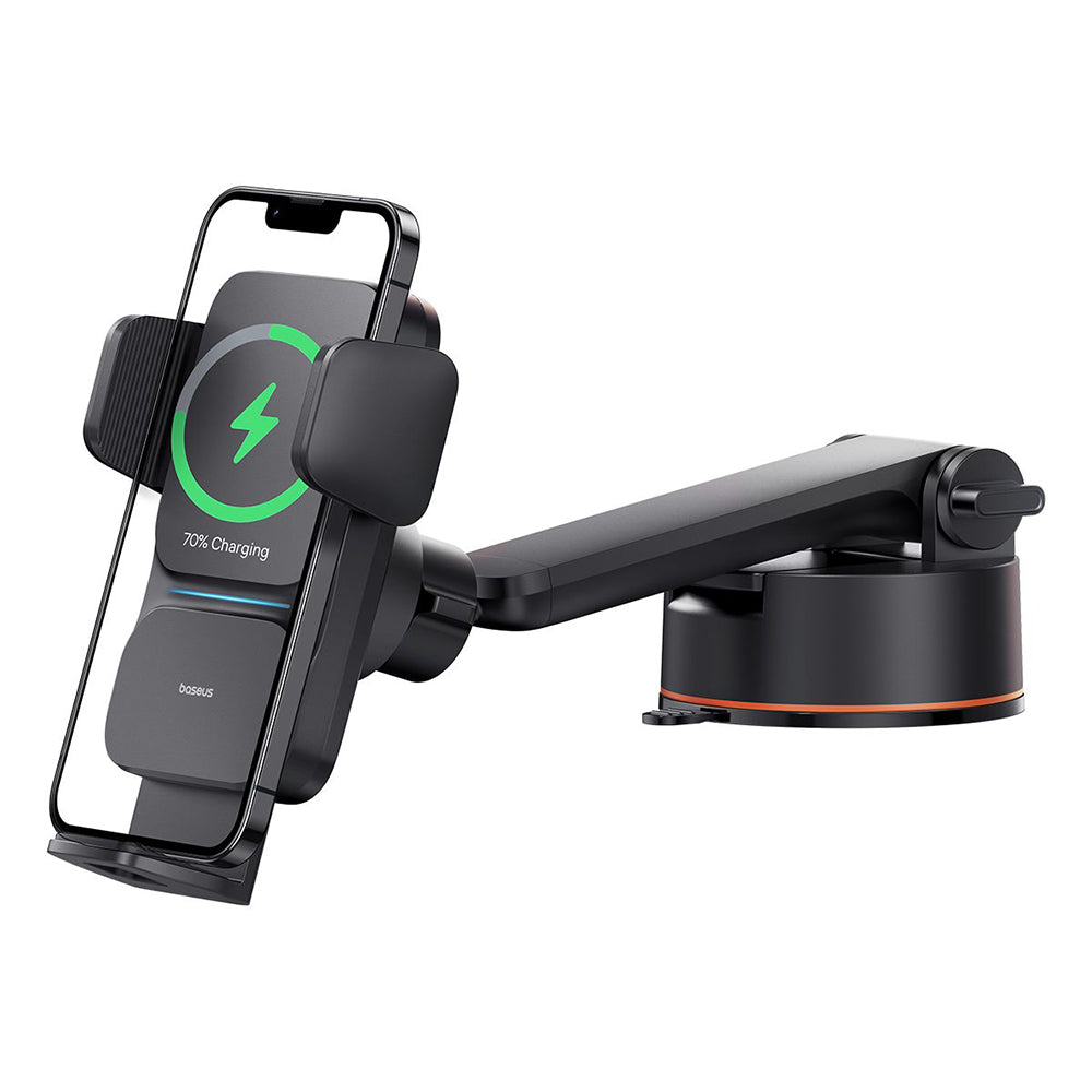 Baseus - Car Holder with Wireless Charging Wisdom Series (C40344901113-Z1) - Suction Cup, for Dashboard, 15W - Cluster Black