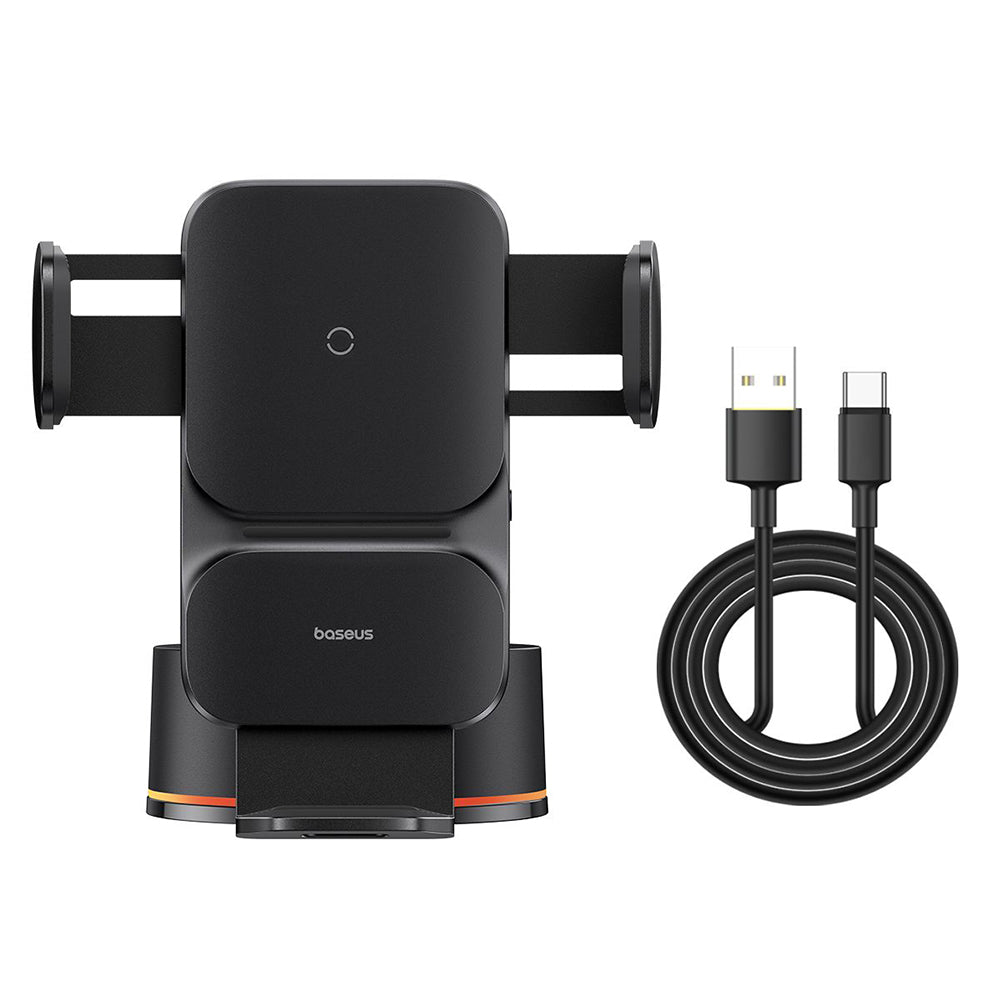 Baseus - Car Holder with Wireless Charging Wisdom Series (C40344901113-Z1) - Suction Cup, for Dashboard, 15W - Cluster Black