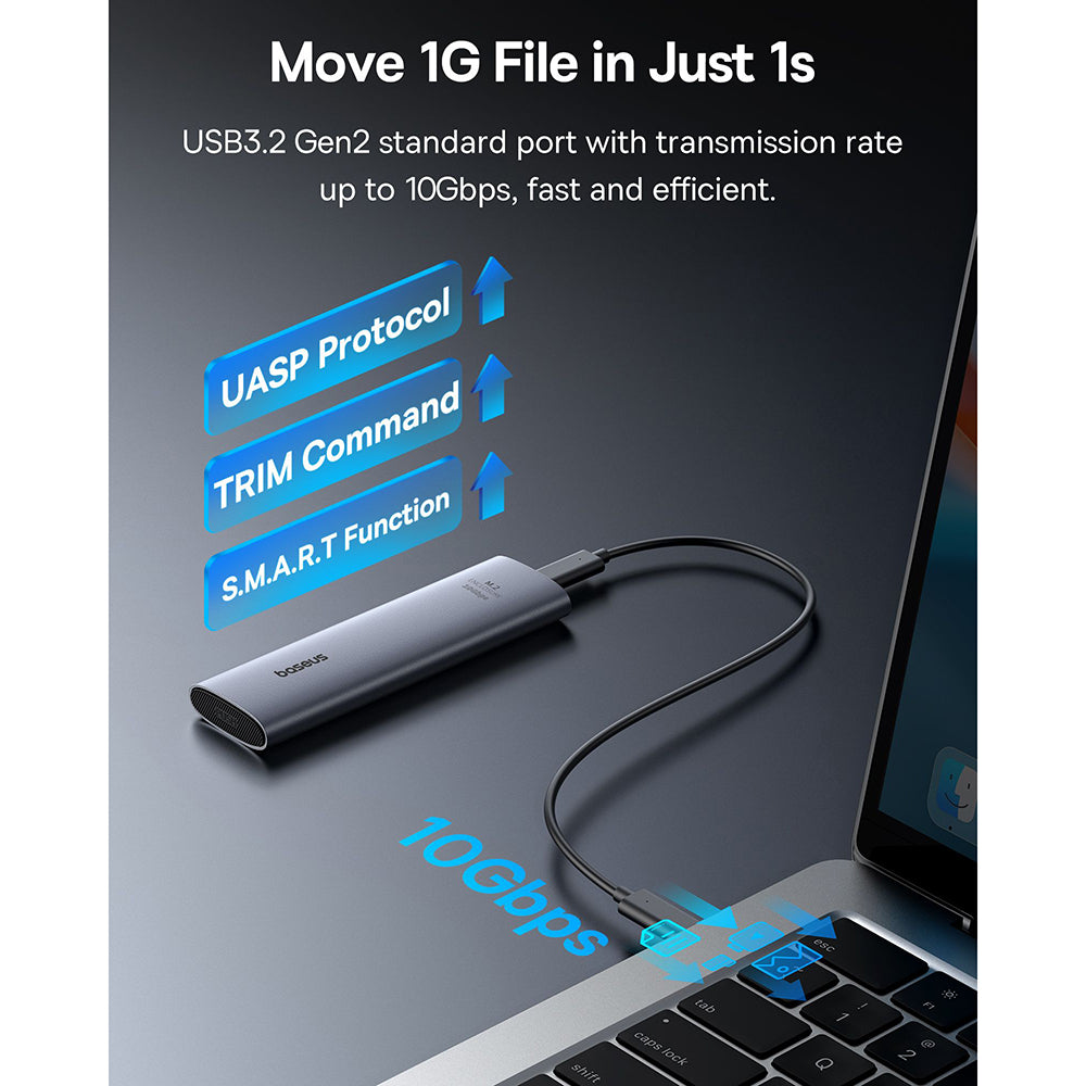 Baseus - SSD Enclosure FlyJoy Series (B00760600811-01) - USB 3.2, 10Gbps, 1G Read/Write, M.2NVME Compatible - Space Grey