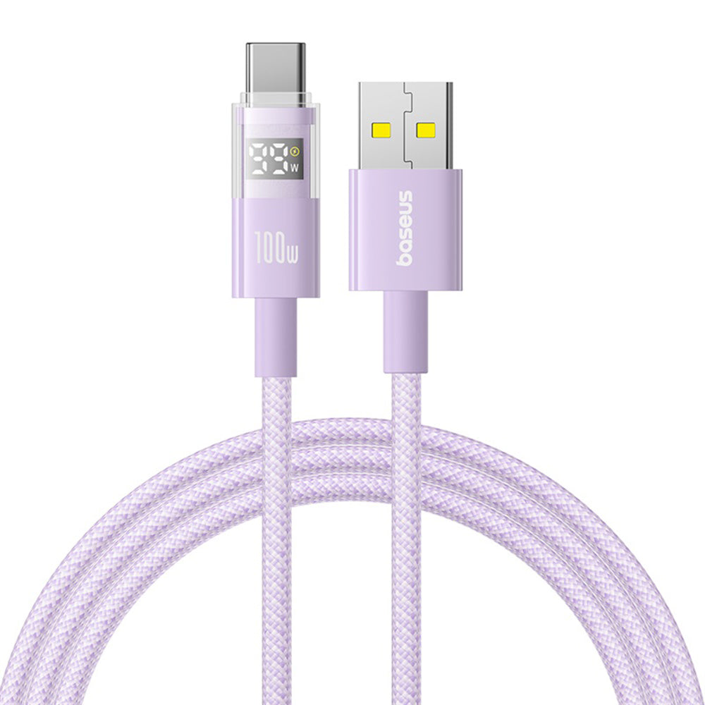 Baseus - Data Cable Display 2 (P10382701511-00) - Fast Charging, USB to Type-C, Digital Display, 100W, 1m - Nebula Purple