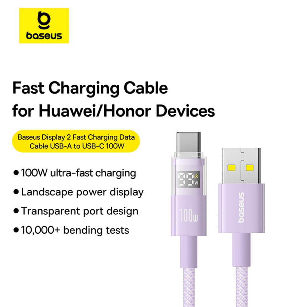 Baseus - Data Cable Display 2 (P10382701511-00) - Fast Charging, USB to Type-C, Digital Display, 100W, 1m - Nebula Purple