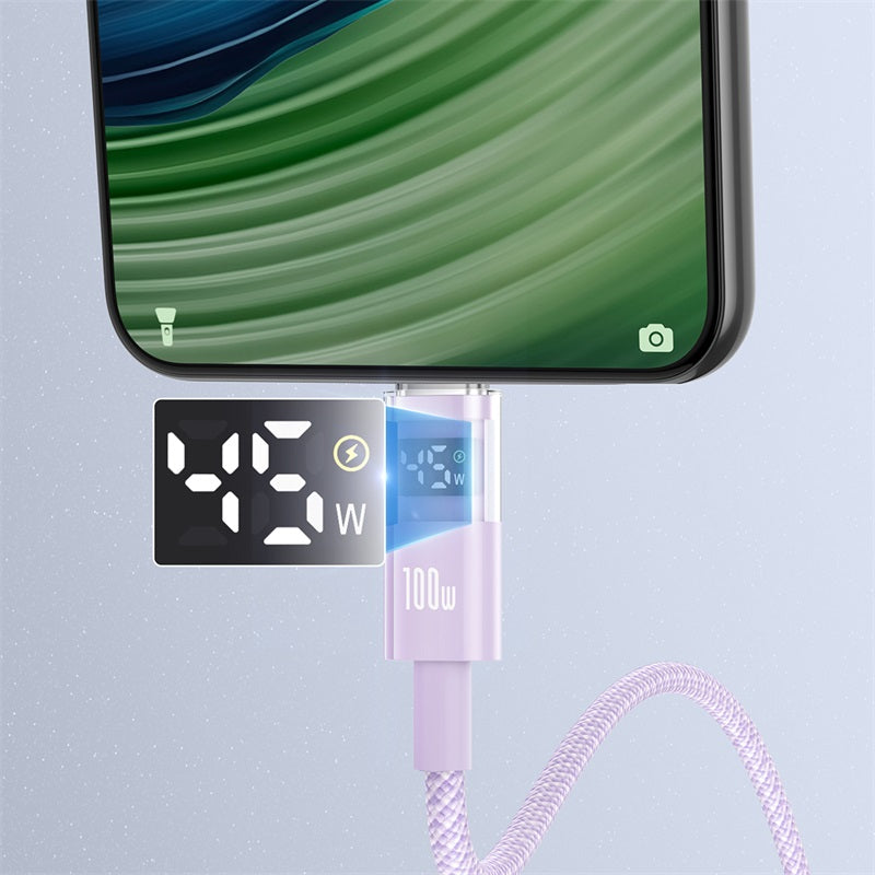 Baseus - Data Cable Display 2 (P10382701511-00) - Fast Charging, USB to Type-C, Digital Display, 100W, 1m - Nebula Purple