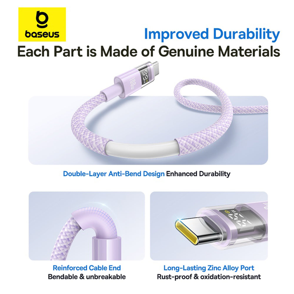 Baseus - Data Cable Display 2 (P10382701511-00) - Fast Charging, USB to Type-C, Digital Display, 100W, 1m - Nebula Purple