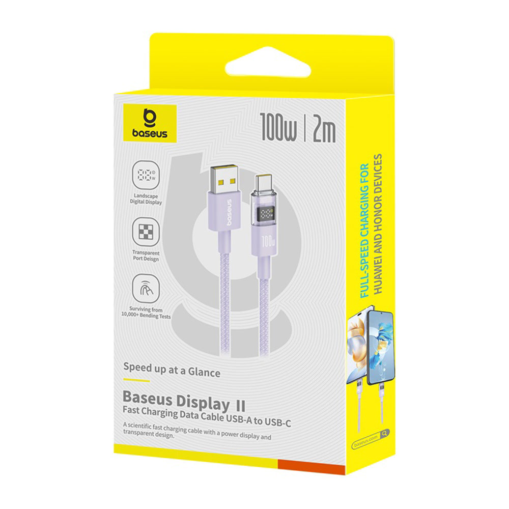 Baseus - Data Cable Display 2 (P10382701511-01) - Fast Charging, USB to Type-C, Digital Display, 100W, 2m - Nebula Purple