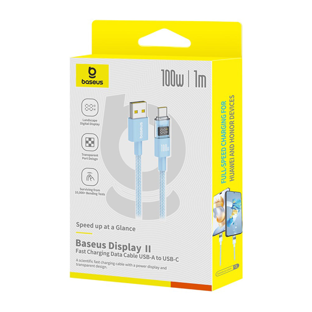 Baseus - Data Cable Display 2 (P10382701311-00) - Fast Charging, USB to Type-C, Digital Display, 100W, 1m - Galaxy Blue
