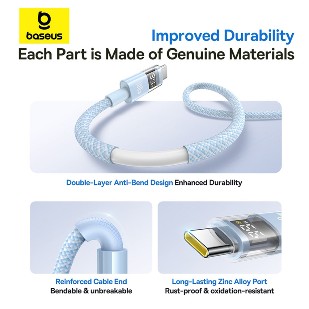 Baseus - Data Cable Display 2 (P10382701311-00) - Fast Charging, USB to Type-C, Digital Display, 100W, 1m - Galaxy Blue