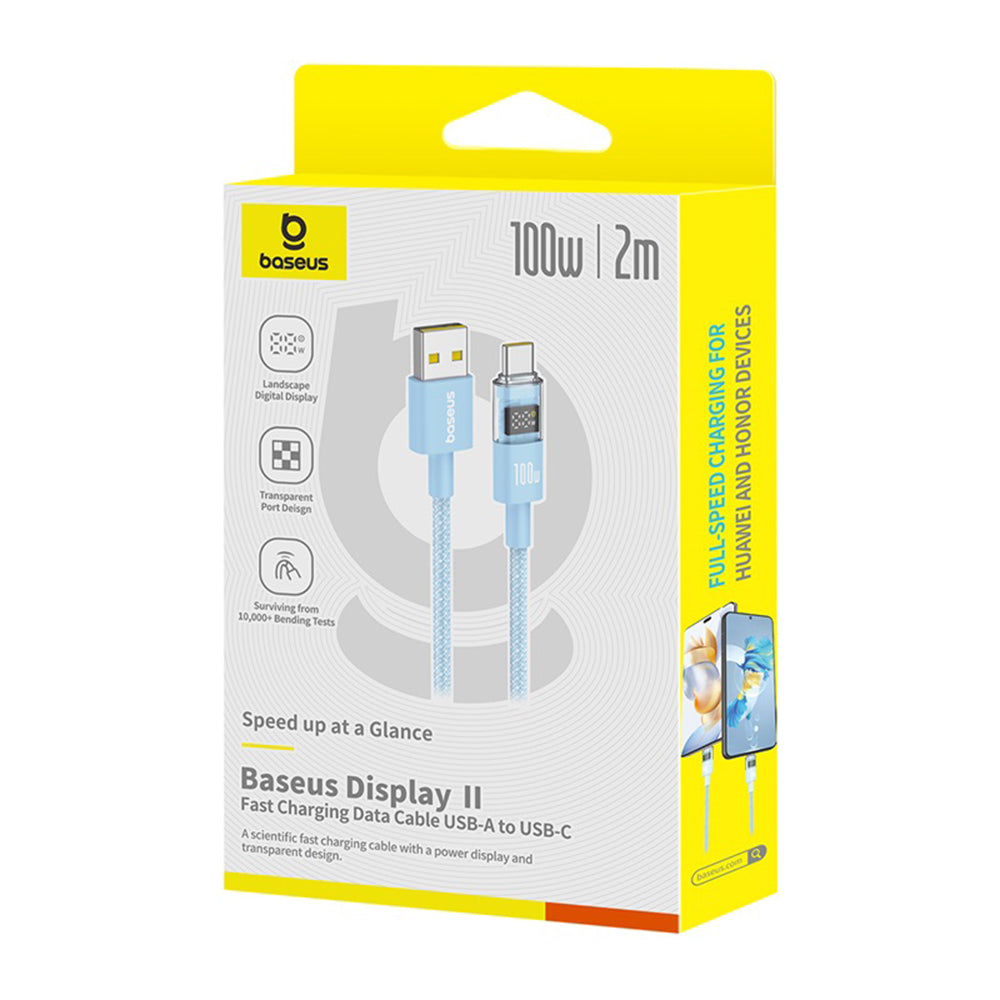Baseus - Data Cable Display 2 (P10382701311-01) - Fast Charging, USB to Type-C, Digital Display, 100W, 2m - Galaxy Blue