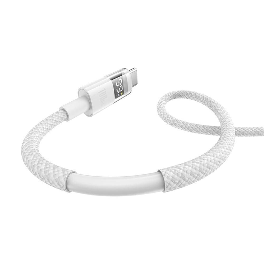 Baseus - Data Cable Display 2 (P10382701211-00) - Fast Charging, USB to Type-C, Digital Display, 100W, 1m - Moon White