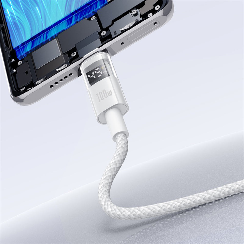 Baseus - Data Cable Display 2 (P10382701211-00) - Fast Charging, USB to Type-C, Digital Display, 100W, 1m - Moon White