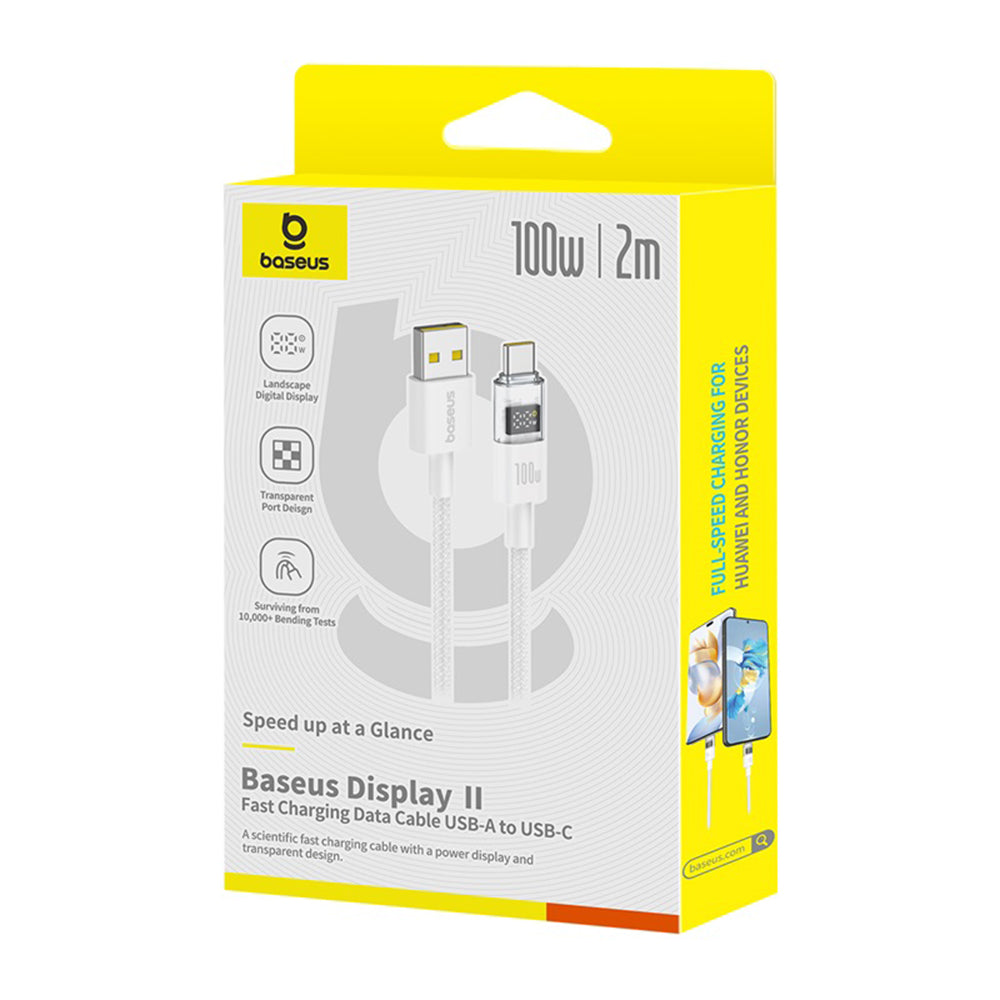 Baseus - Data Cable Display 2 (P10382701211-01) - Fast Charging, USB to Type-C, Digital Display, 100W, 2m - Moon White