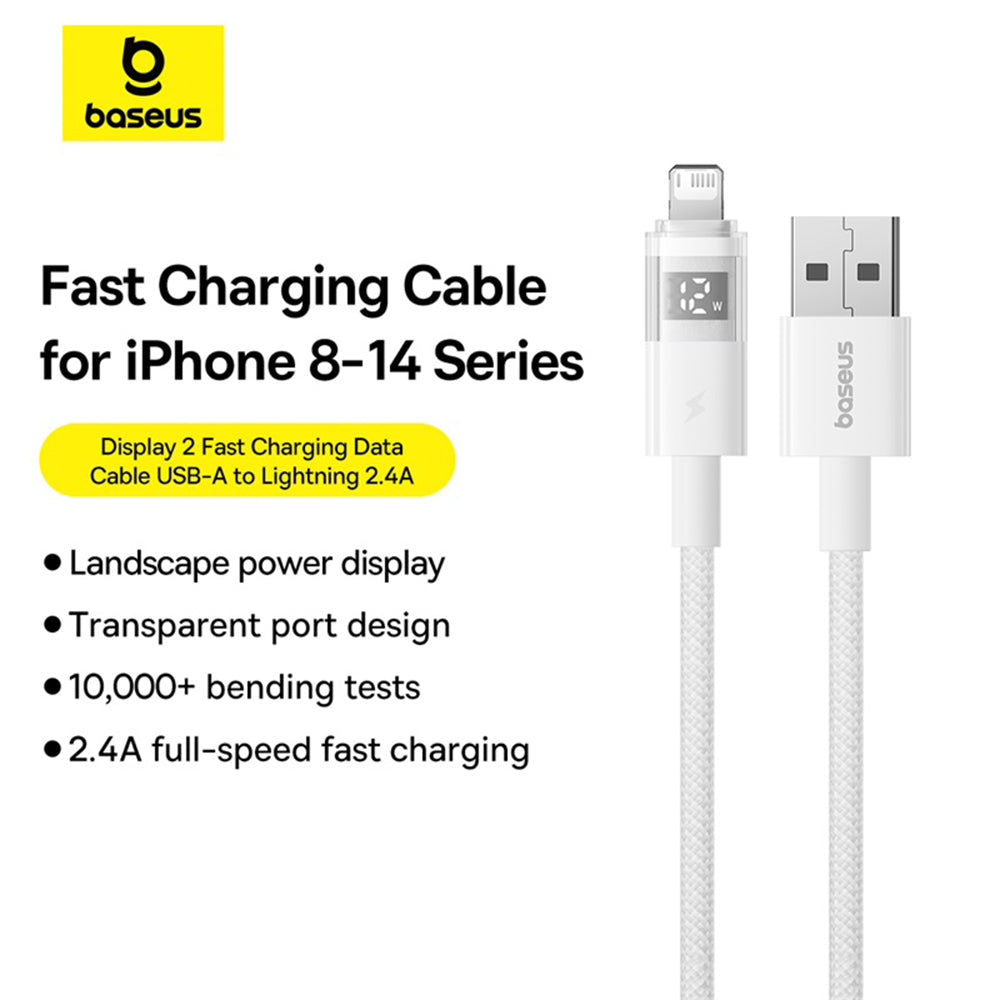 Baseus - Data Cable Display 2 (P10382700211-00) - USB to Lightning, Fast Charging, Digital Display, 2.4A, 1m - Moon White