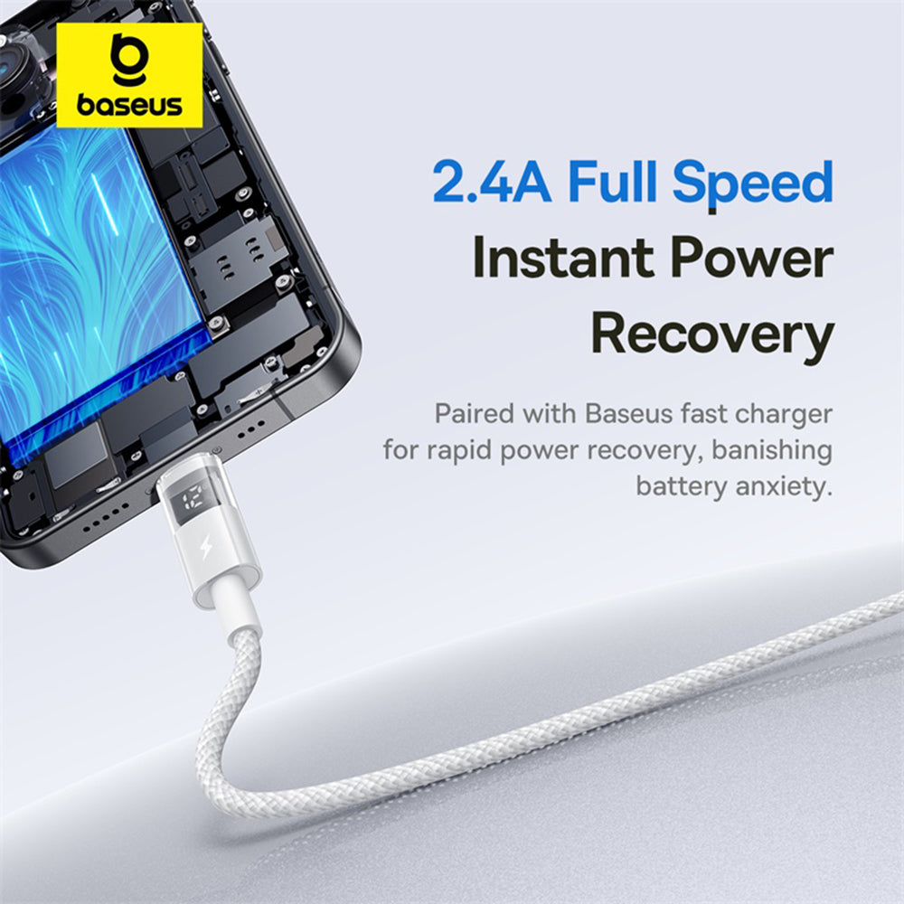 Baseus - Data Cable Display 2 (P10382700211-00) - USB to Lightning, Fast Charging, Digital Display, 2.4A, 1m - Moon White