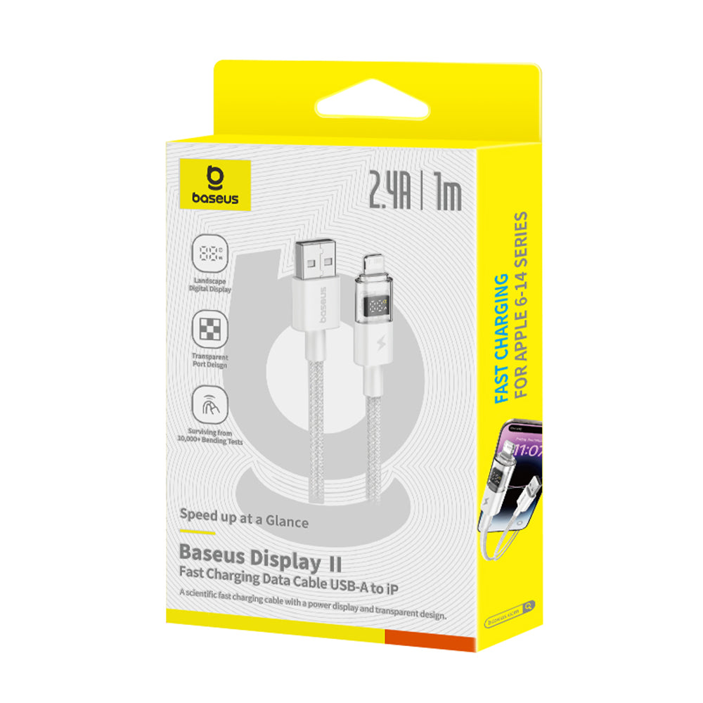 Baseus - Data Cable Display 2 (P10382700211-00) - USB to Lightning, Fast Charging, Digital Display, 2.4A, 1m - Moon White