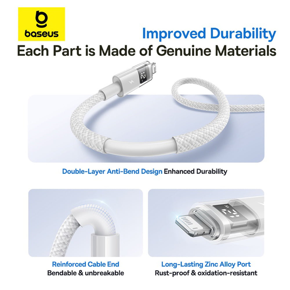 Baseus - Data Cable Display 2 (P10382700211-01) - USB to Lightning, Fast Charging, Digital Display, 2.4A, 2m - Moon White