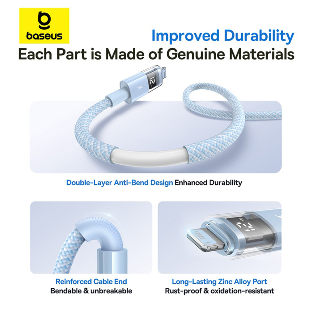 Baseus - Data Cable Display 2 (P10382700311-01) - USB to Lightning, Fast Charging, Digital Display, 2.4A, 2m - Galaxy Blue