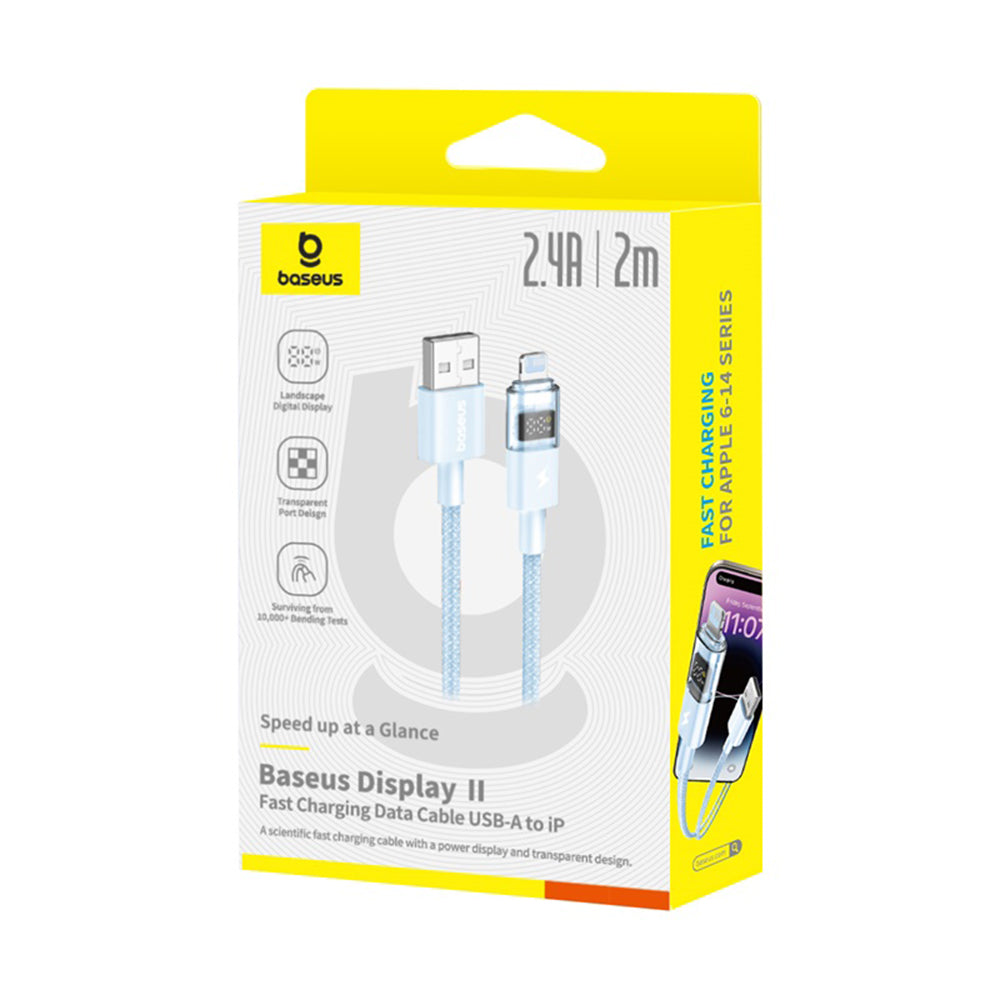 Baseus - Data Cable Display 2 (P10382700311-01) - USB to Lightning, Fast Charging, Digital Display, 2.4A, 2m - Galaxy Blue