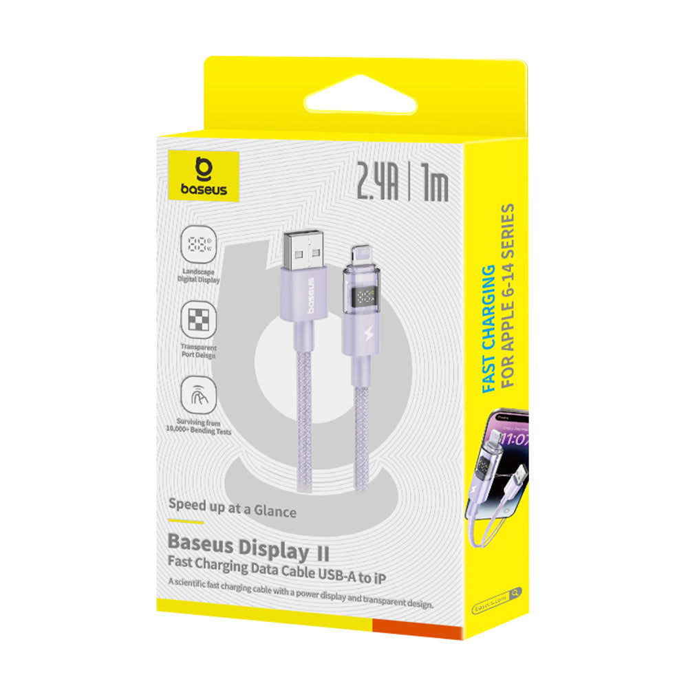 Baseus - Data Cable Display 2 (P10382700511-00) - USB to Lightning, Fast Charging, Digital Display, 2.4A, 1m - Nebula Purple