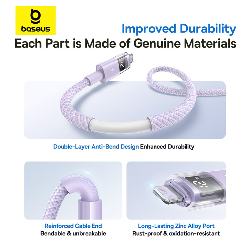 Baseus - Data Cable Display 2 (P10382700511-01) - USB to Lightning, Fast Charging, Digital Display, 2.4A, 2m - Nebula Purple