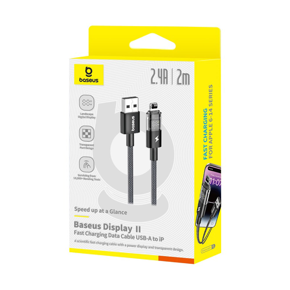Baseus - Data Cable Display 2 (P10382700121-01) - USB to Lightning, Fast Charging, Digital Display, 2.4A, 2m - Cosmic Black