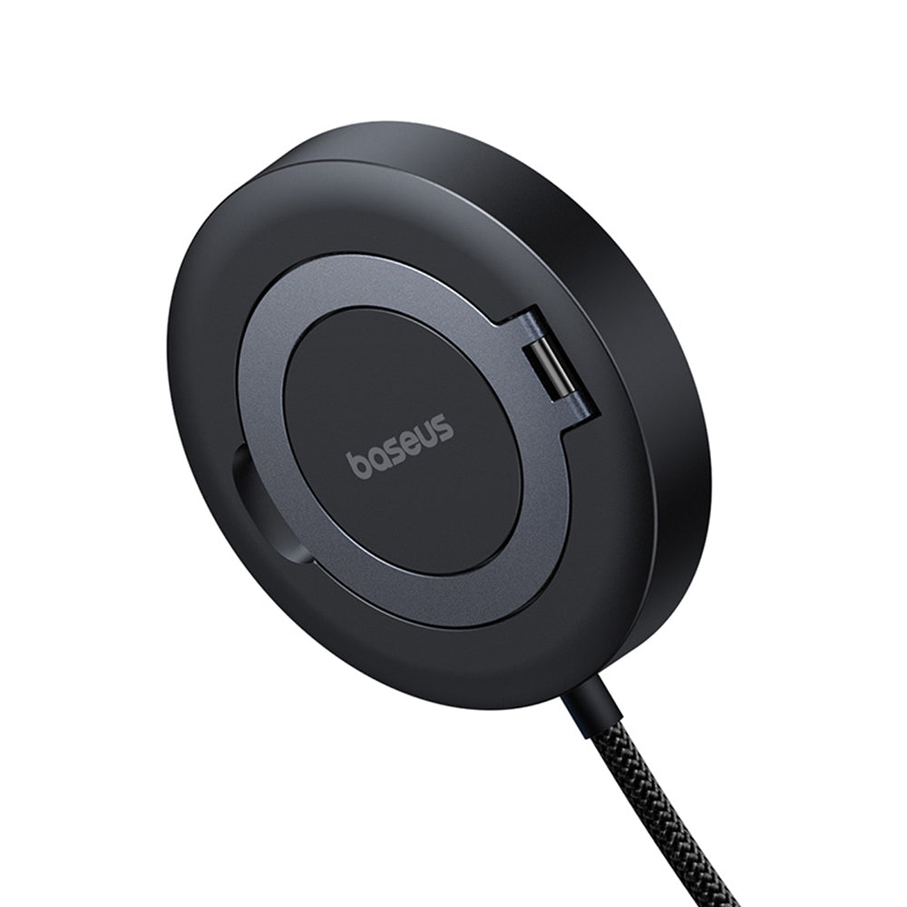 Baseus - Magnetic Wireless Charger Simple Mini4 (P10273300121-01) - Universal, with Stand, USB-C, Qi2 15W, 1m - Cosmic Black