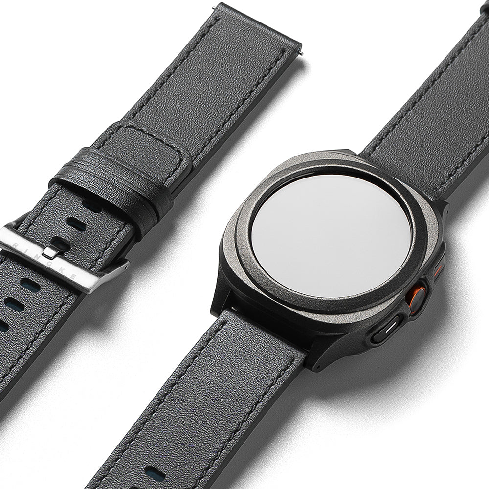Ringke - Leather One Basic Bold 24mm - Fossil Hybrid / Mobvoi TicWatch Pro 5 / Suunto 9 / Suunto 9 Baro / Suunto D5 - Black