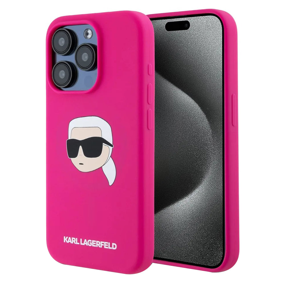 Karl Lagerfeld - Silicone MagSafe (KLHMP15XSKHPPLF) - iPhone 15 Pro Max - Fuchsia Karl`s Head