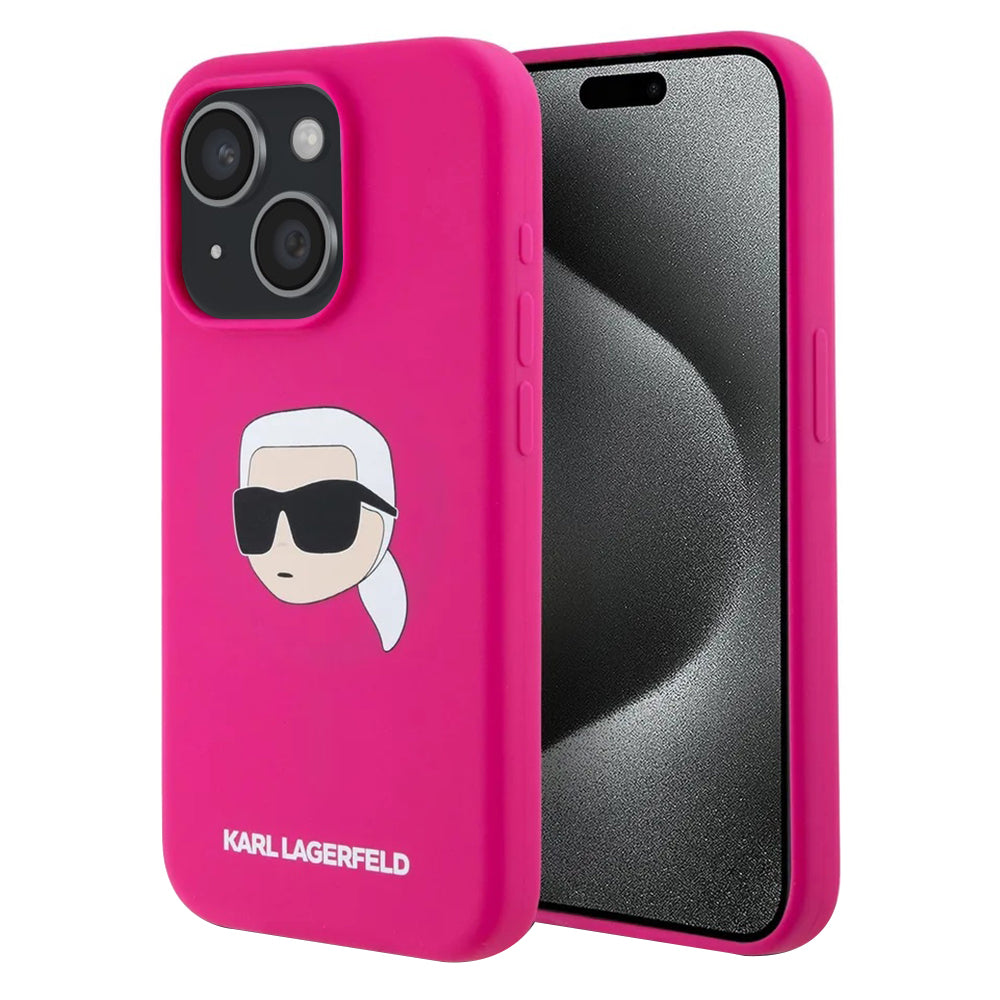 Karl Lagerfeld - Silicone MagSafe (KLHMP15SSKHPPLF) - iPhone 15 - Fuchsia Karl`s Head