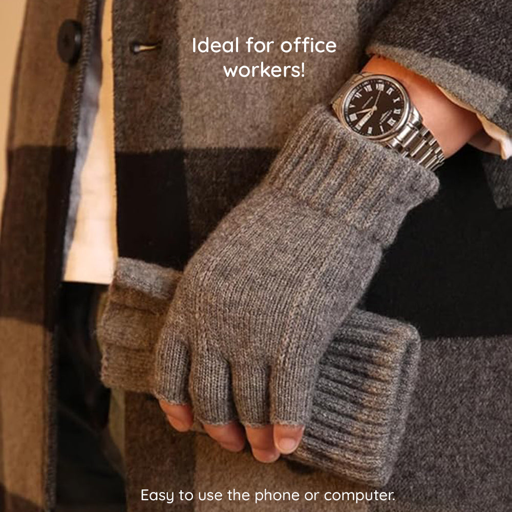 Techsuit - Gloves (ST0014) - from Alpaca Wool, Half Finger, Size 17cm - Black