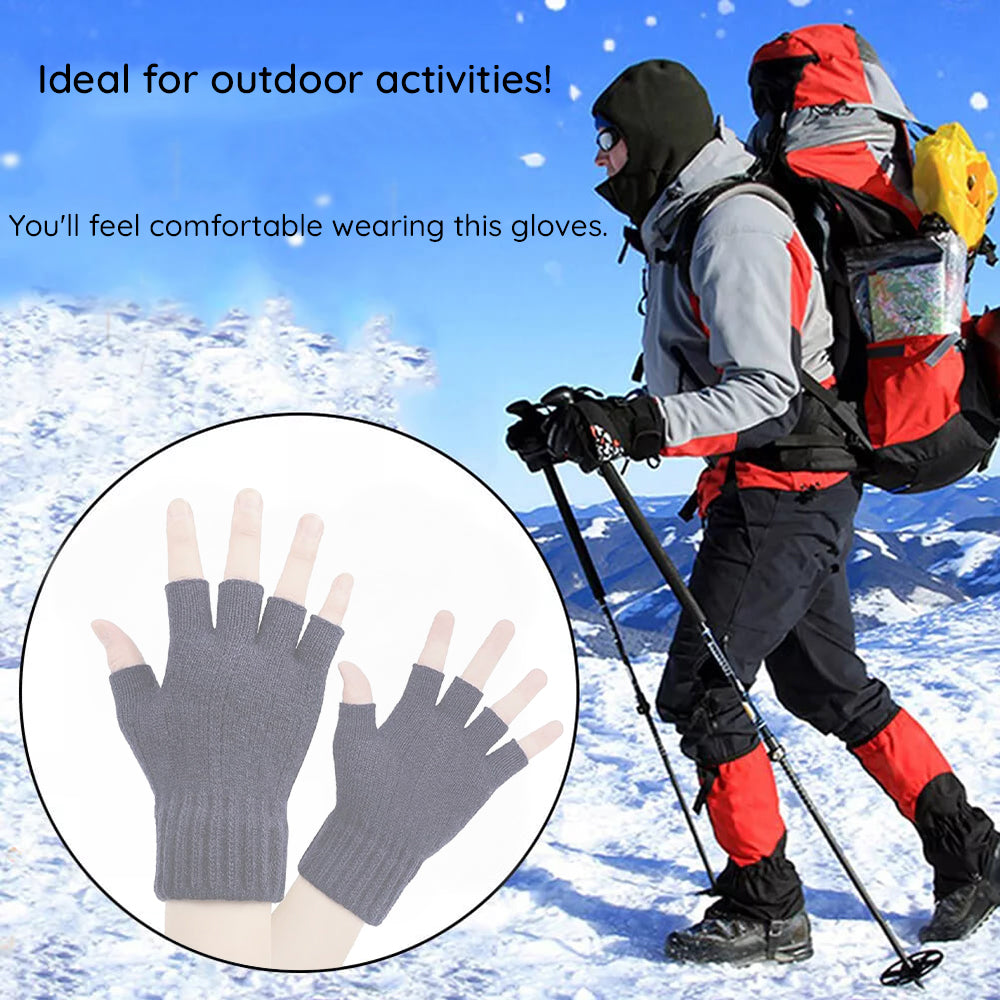 Techsuit - Gloves (ST0014) - from Alpaca Wool, Half Finger, Size 17cm - Light Gray