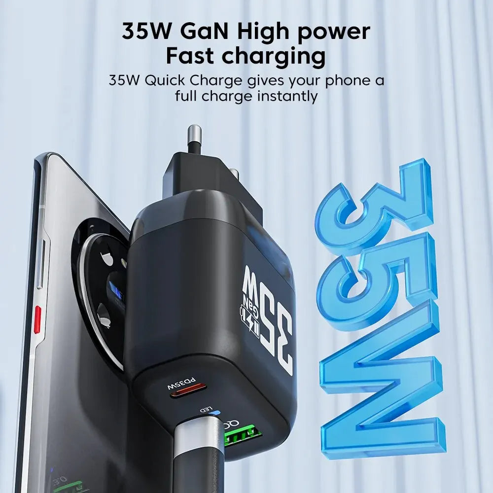 Techsuit - Premium Wall Charger (CHPD174) - GaN, USB QC3.0, Type-C PD35W - Black