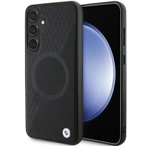 BMW - Signature Leather Half Textured & Circle MagSafe (BMHMS24M23RTPK) - Samsung Galaxy S24 Plus - Black