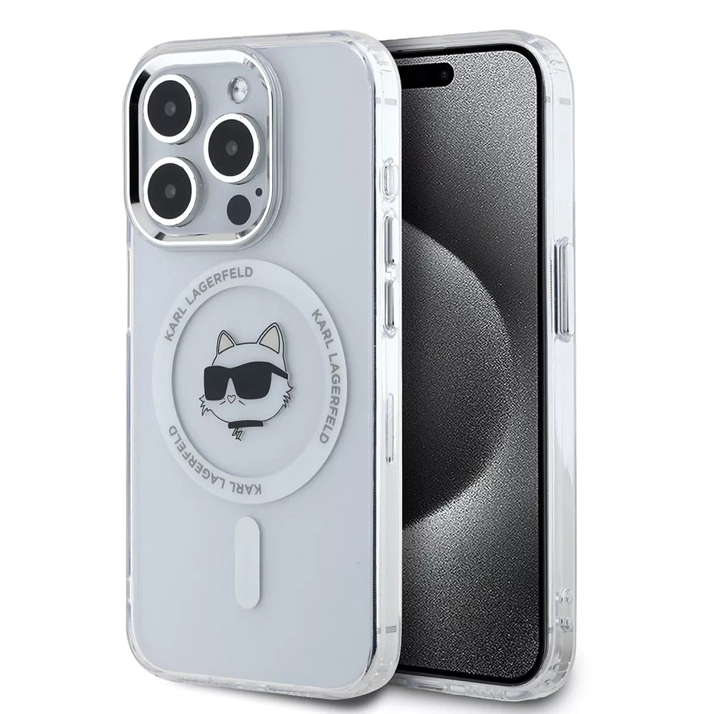 Karl Lagerfeld - IML MagSafe (KLHMP15LHLSCHH) - iPhone 15 Pro - White Metal Choupette`s Head