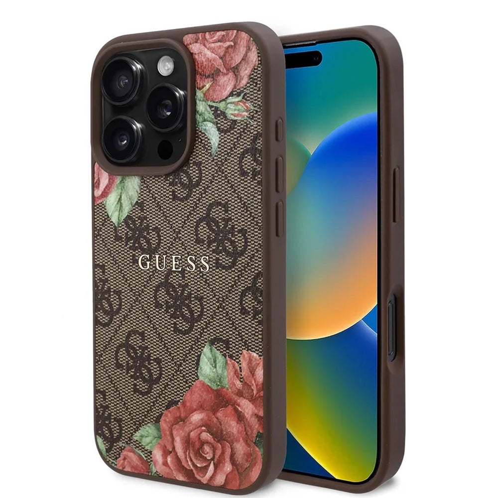 Guess - Hardcase 4G Flower Print MagSafe (GUHMP16LP4ROPEMCW) - iPhone 16 Pro - Brown
