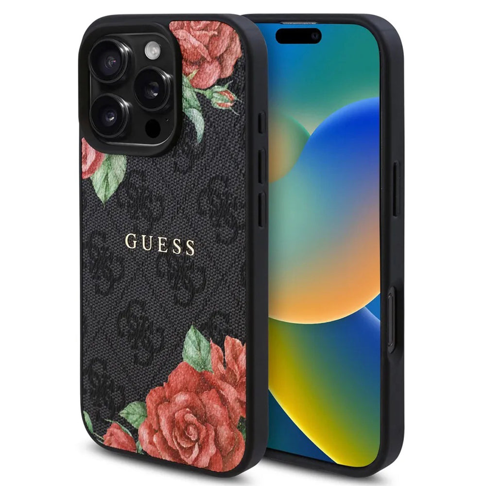 Guess - Hardcase 4G Flower Print MagSafe (GUHMP16XP4ROPEMCK) - iPhone 16 Pro Max - Black