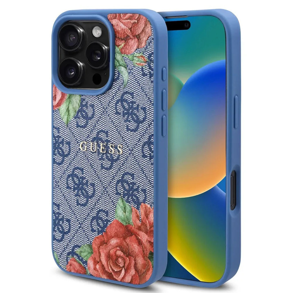 Guess - Hardcase 4G Flower Print MagSafe (GUHMP16LP4ROPEMCB) - iPhone 16 Pro - Blue