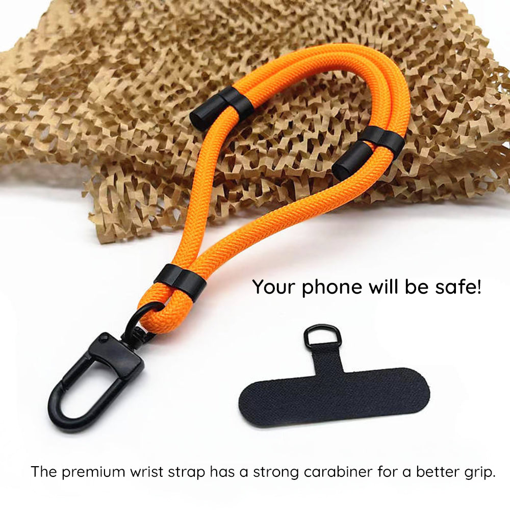 Techsuit - Rope Wrist Strap (RWS1-03) - for Phones, Carabiner, Nylon Braided, Durable, Adjustable, Universal - Flame Orange