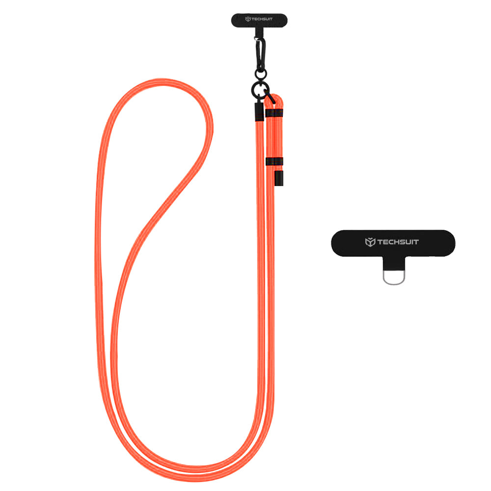 Techsuit - Rope Crossbody Strap (RCS1-81) - for Phones, Carabiner, Nylon Braided, Durable, Adjustable - Sunset Orange