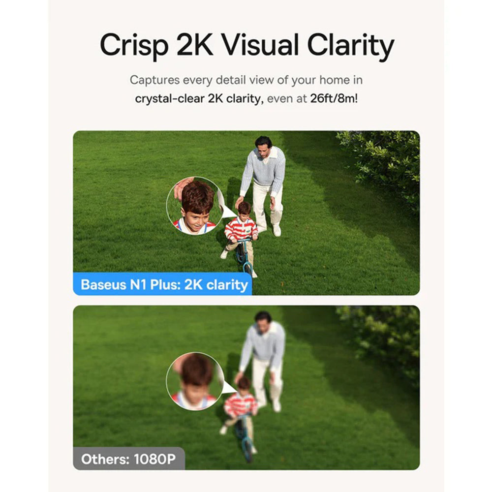 Baseus - Outdoor Camera Security N1 Plus (S0TZ002130) - 2K, 16GB, Two-way Talk, Night Vision, IP67, 10.500mAh - Moon White