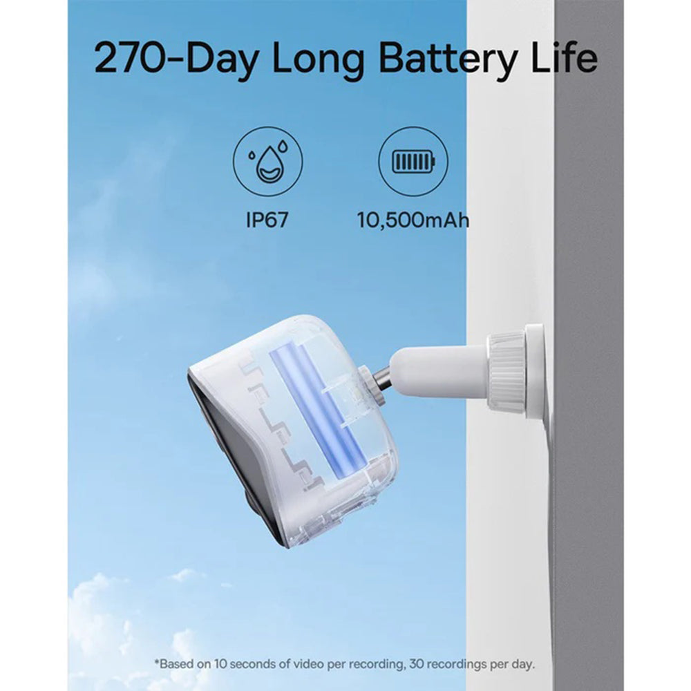 Baseus - Outdoor Camera Security N1 Plus (S0TZ002130) - 2K, 16GB, Two-way Talk, Night Vision, IP67, 10.500mAh - Moon White