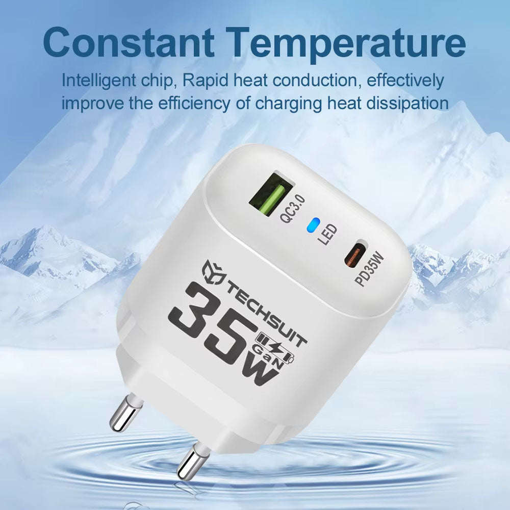 Techsuit - Premium Wall Charger (CHPD174) - GaN, USB QC3.0, Type-C PD35W - White