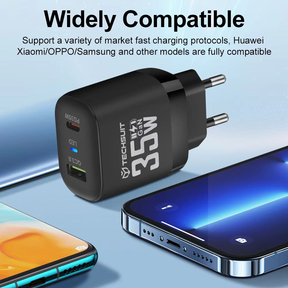 Techsuit - Premium Wall Charger (CHPD174) - GaN, USB QC3.0, Type-C PD35W - White